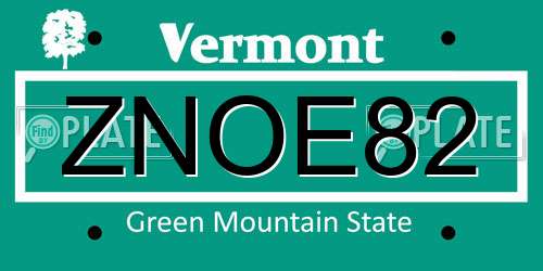 ZNOE82 Vermont License Plate