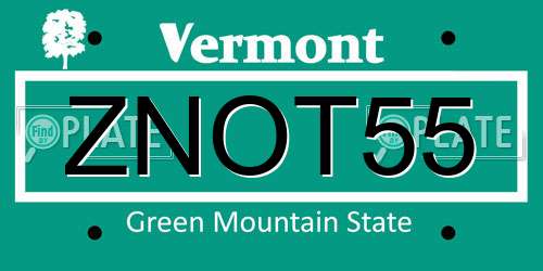 ZNOT55 Vermont License Plate