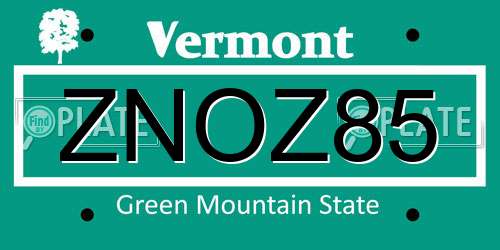 ZNOZ85 Vermont License Plate