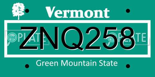 ZNQ258 Vermont License Plate