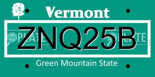 ZNQ25B Vermont License Plate