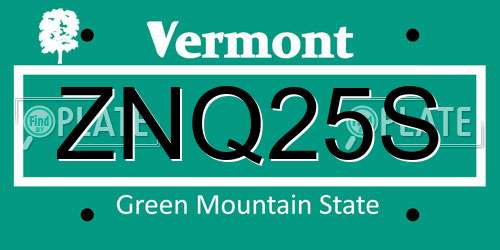 ZNQ25S Vermont License Plate