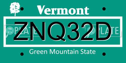 ZNQ32D Vermont License Plate