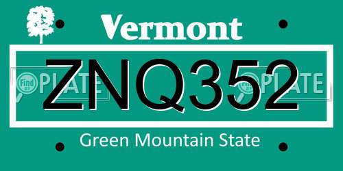 ZNQ352 Vermont License Plate