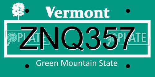 ZNQ357 Vermont License Plate
