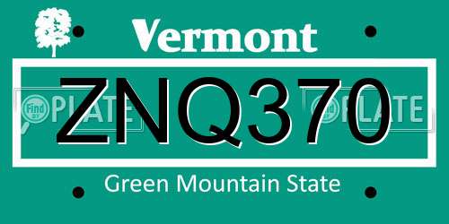 ZNQ370 Vermont License Plate