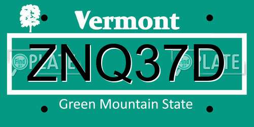 ZNQ37D Vermont License Plate