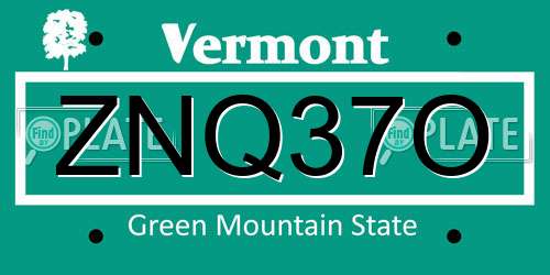 ZNQ37O Vermont License Plate