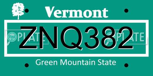 ZNQ382 Vermont License Plate