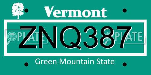 ZNQ387 Vermont License Plate