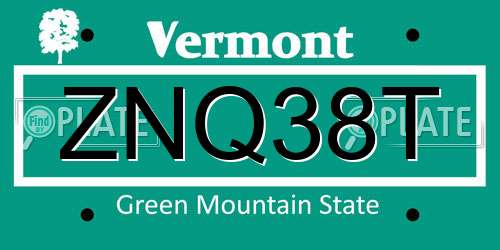 ZNQ38T Vermont License Plate