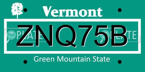ZNQ75B Vermont License Plate