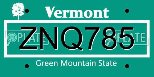 ZNQ785 Vermont License Plate