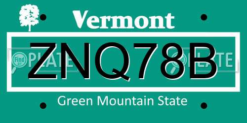ZNQ78B Vermont License Plate
