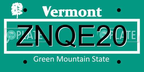ZNQE20 Vermont License Plate