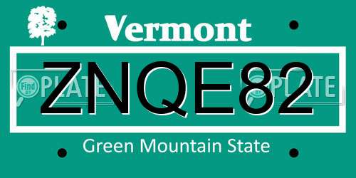 ZNQE82 Vermont License Plate