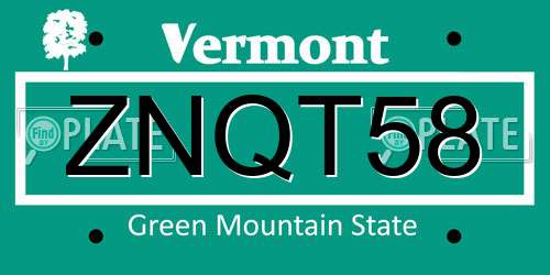 ZNQT58 Vermont License Plate