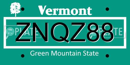 ZNQZ88 Vermont License Plate