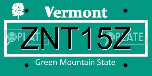 ZNT15Z Vermont License Plate