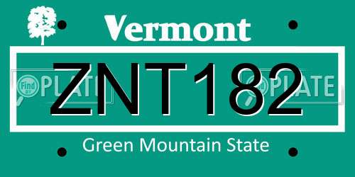 ZNT182 Vermont License Plate