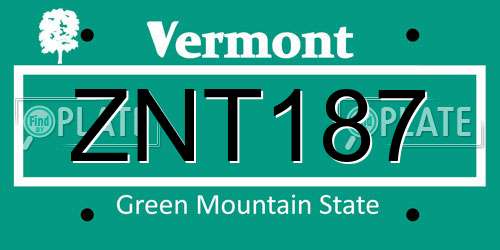 ZNT187 Vermont License Plate