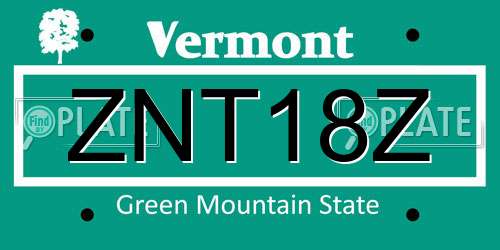 ZNT18Z Vermont License Plate