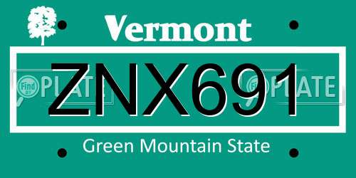 ZNX691 Vermont License Plate