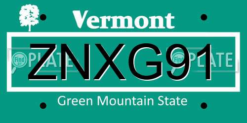 ZNXG91 Vermont License Plate