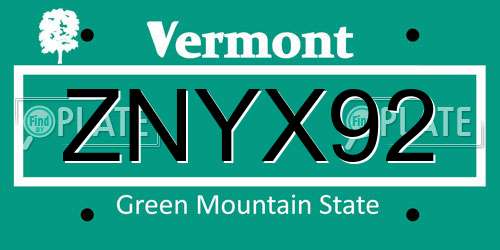 ZNYX92 Vermont License Plate