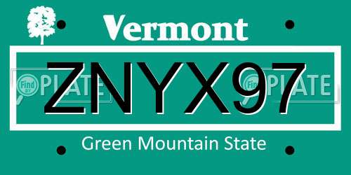 ZNYX97 Vermont License Plate