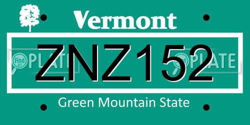 ZNZ152 Vermont License Plate