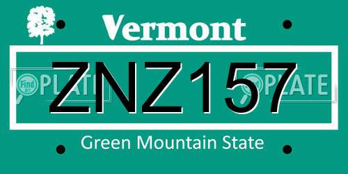ZNZ157 Vermont License Plate