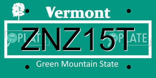 ZNZ15T Vermont License Plate