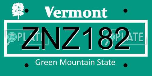 ZNZ182 Vermont License Plate