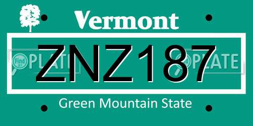 ZNZ187 Vermont License Plate