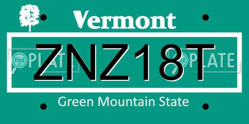 ZNZ18T Vermont License Plate