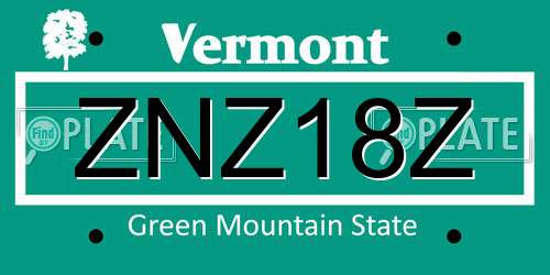 ZNZ18Z Vermont License Plate