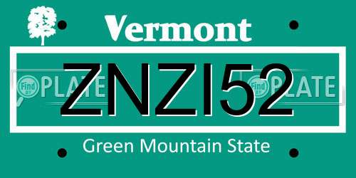 ZNZI52 Vermont License Plate