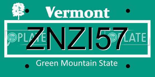 ZNZI57 Vermont License Plate