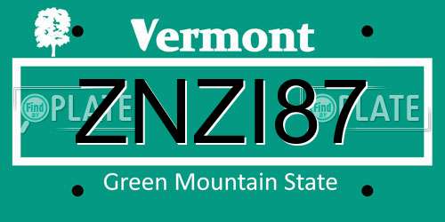 ZNZI87 Vermont License Plate