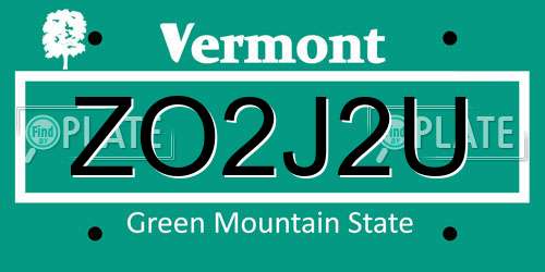 ZO2J2U Vermont License Plate