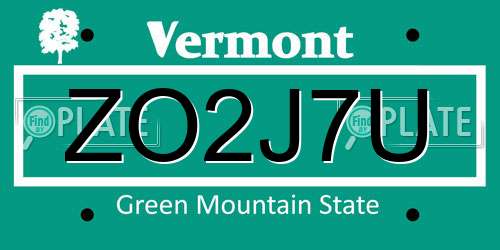 ZO2J7U Vermont License Plate