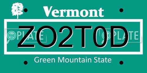 ZO2T0D Vermont License Plate