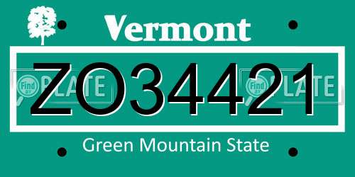 ZO34421 Vermont License Plate