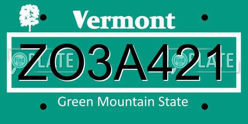 ZO3A421 Vermont License Plate