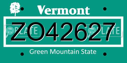 ZO42627 Vermont License Plate