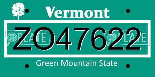 ZO47622 Vermont License Plate