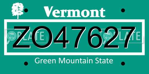 ZO47627 Vermont License Plate