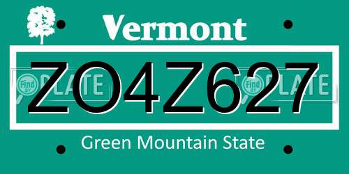 ZO4Z627 Vermont License Plate