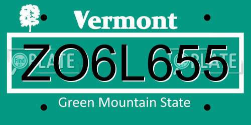 ZO6L655 Vermont License Plate